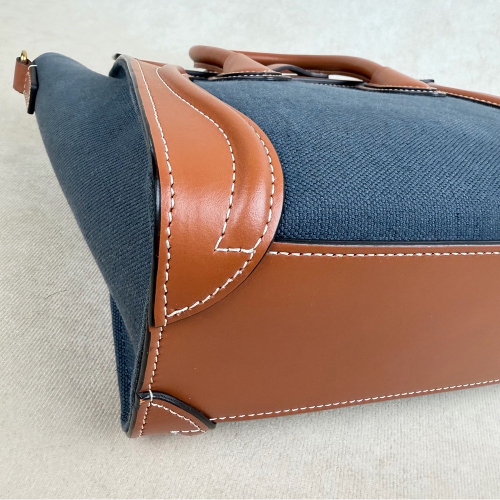 Celine Nano Luggage 2Way Blue Canvas (Denim-Style) Tan Leather Crossbody Bag - Picture 14 of 17